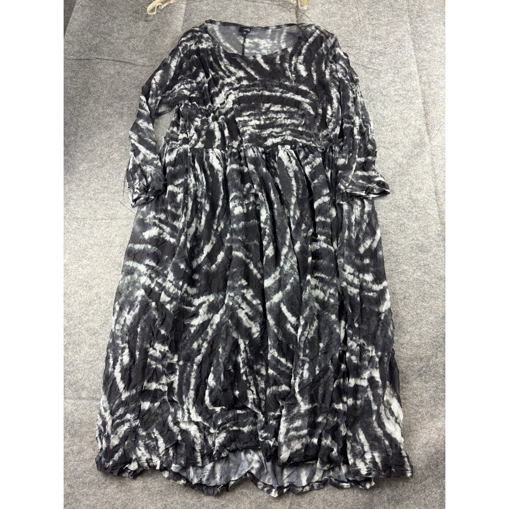 Lisa Bayne Women's S Tie Dye Black Mesh Crinkle Dress Lagenlook Artsy Boho Flowy